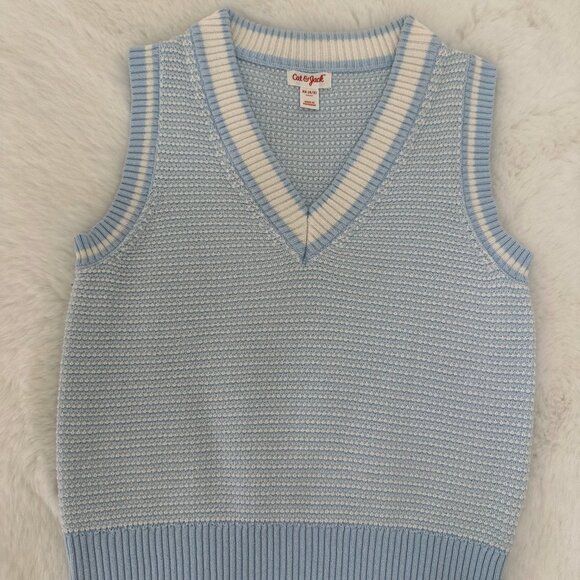 Cat & Jack Girls Light Blue Knit Sweater Vest - Picture 1 of 6